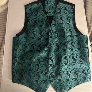 Elegant Paisley Vest in Teal and Black